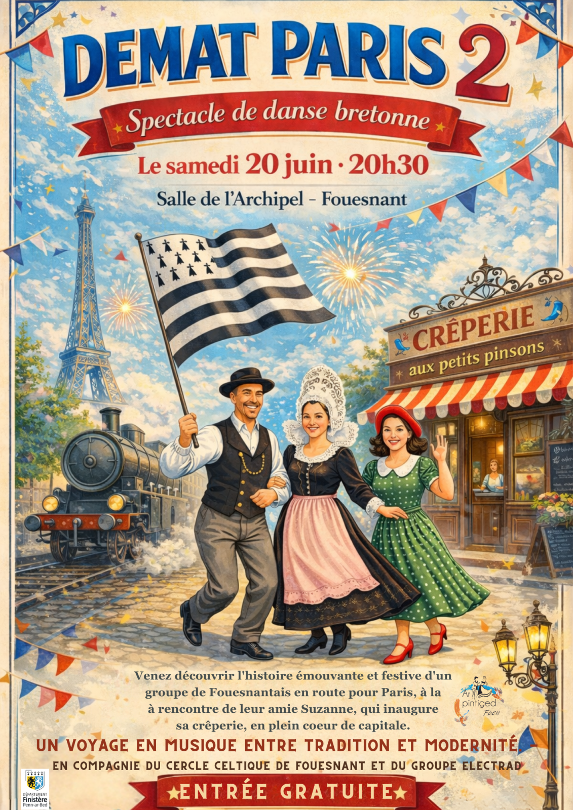 Venezdécouvrir l’h émouvante et festive d’un groupe de Fouesnantais en route pour Paris, à la rencontre de leur amie Suzanne, qui inaugure sa crêperie en plein cœur de la capitale. – 3